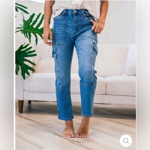 ❤️KANCAN ❤️ AVERY 2.0 STRAIGHT LEG CARGO JEANS - MEDIUM WASH Size 7/27